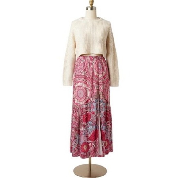 Vintage Y2K Boho Maxi Skirt Floral Print Button Front Slit Elastic Waist slit - Picture 1 of 9